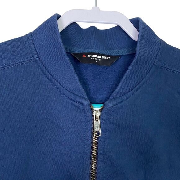 American Giant Jacket Mens M Blue Fleece Bomber Full Zip Heavy Pockets NEW - Picture 8 of 13